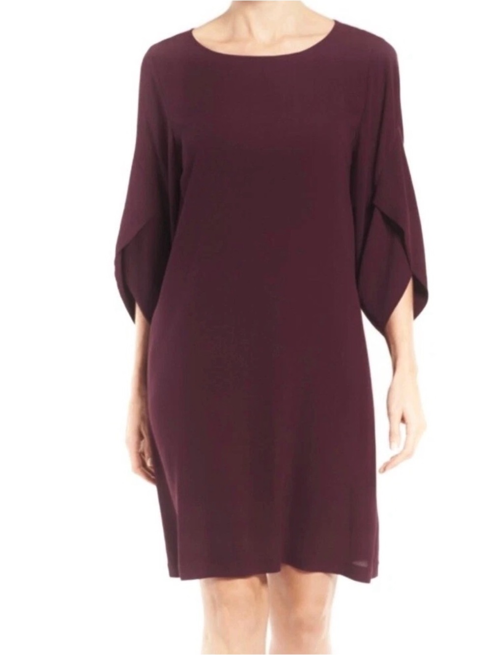 Eileen Fisher Silk Tulip Sleeve Dress Size Small Dark Tulip Burgundy